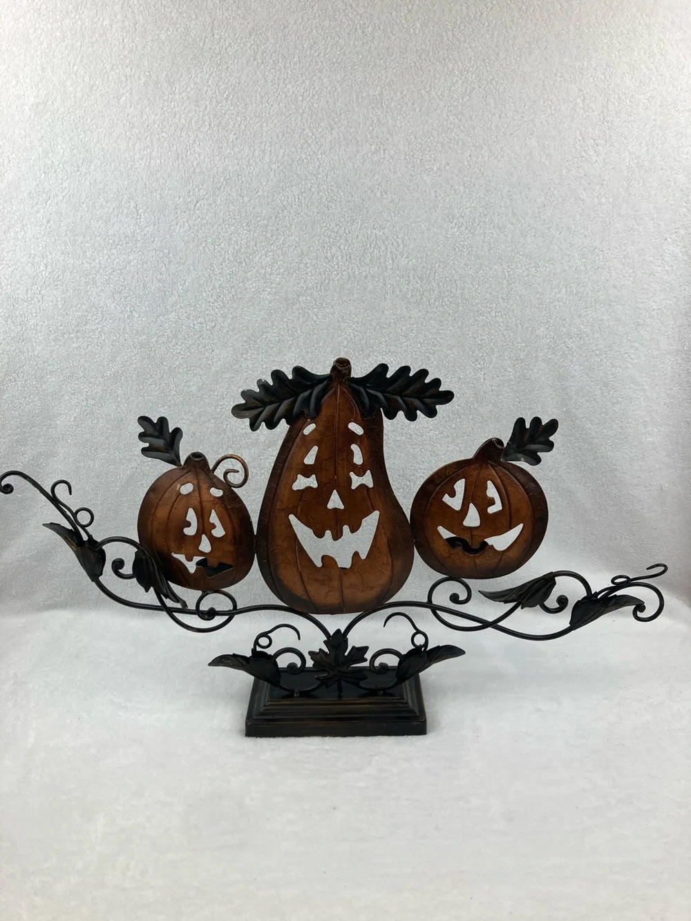Decorative Rustic Halloween Metal Jack-O-Lantern Tea Light Holder 22”
